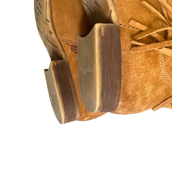 VTG Kenneth Cole Reaction Genuine Suede Slouchy Fringe Trimmed Boots Sz 7 Brown - Picture 6 of 9